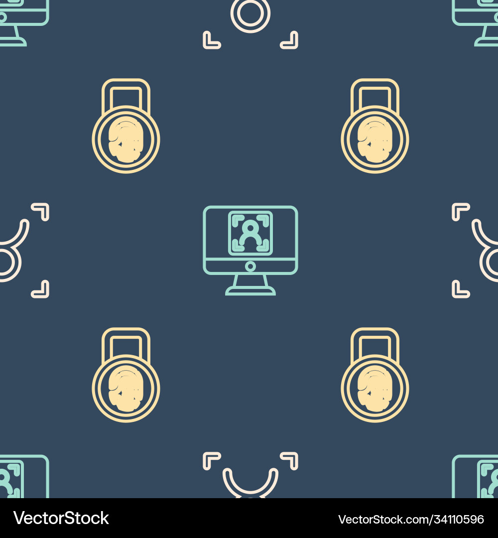 Set line face recognition fingerprint with lock vector image