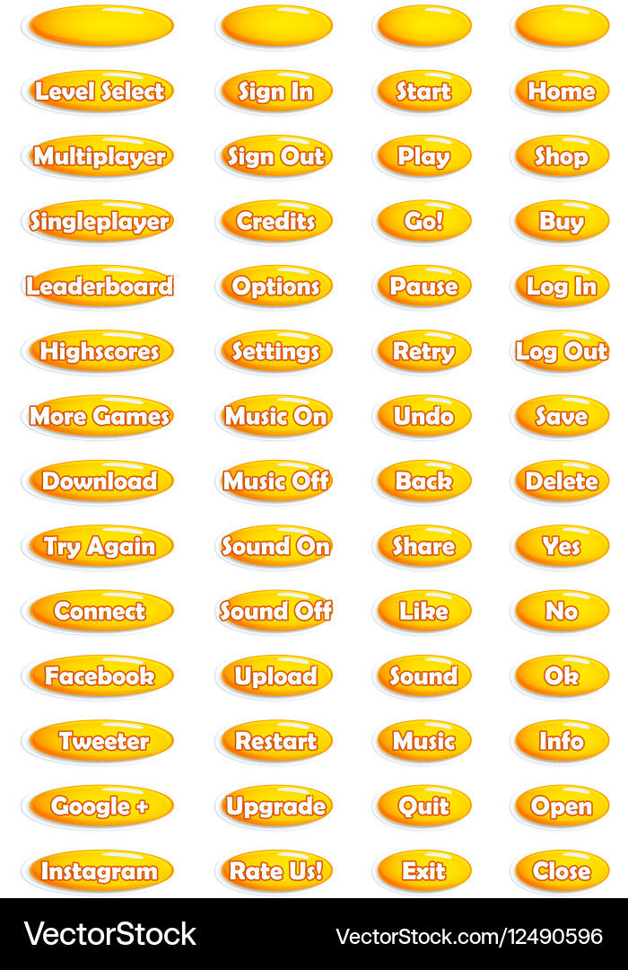 Set of text game buttons in cartoon style Vector Image