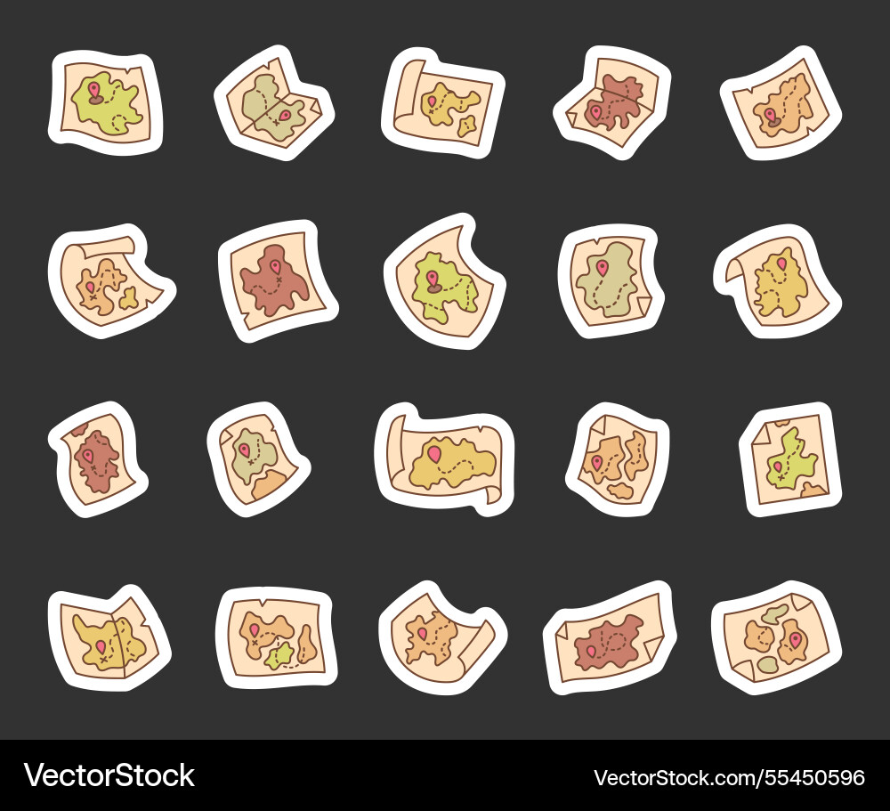 Set of treasure maps with old paper scrolls vector image