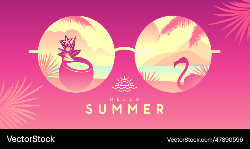 Summer background with glasses and landscape vector image