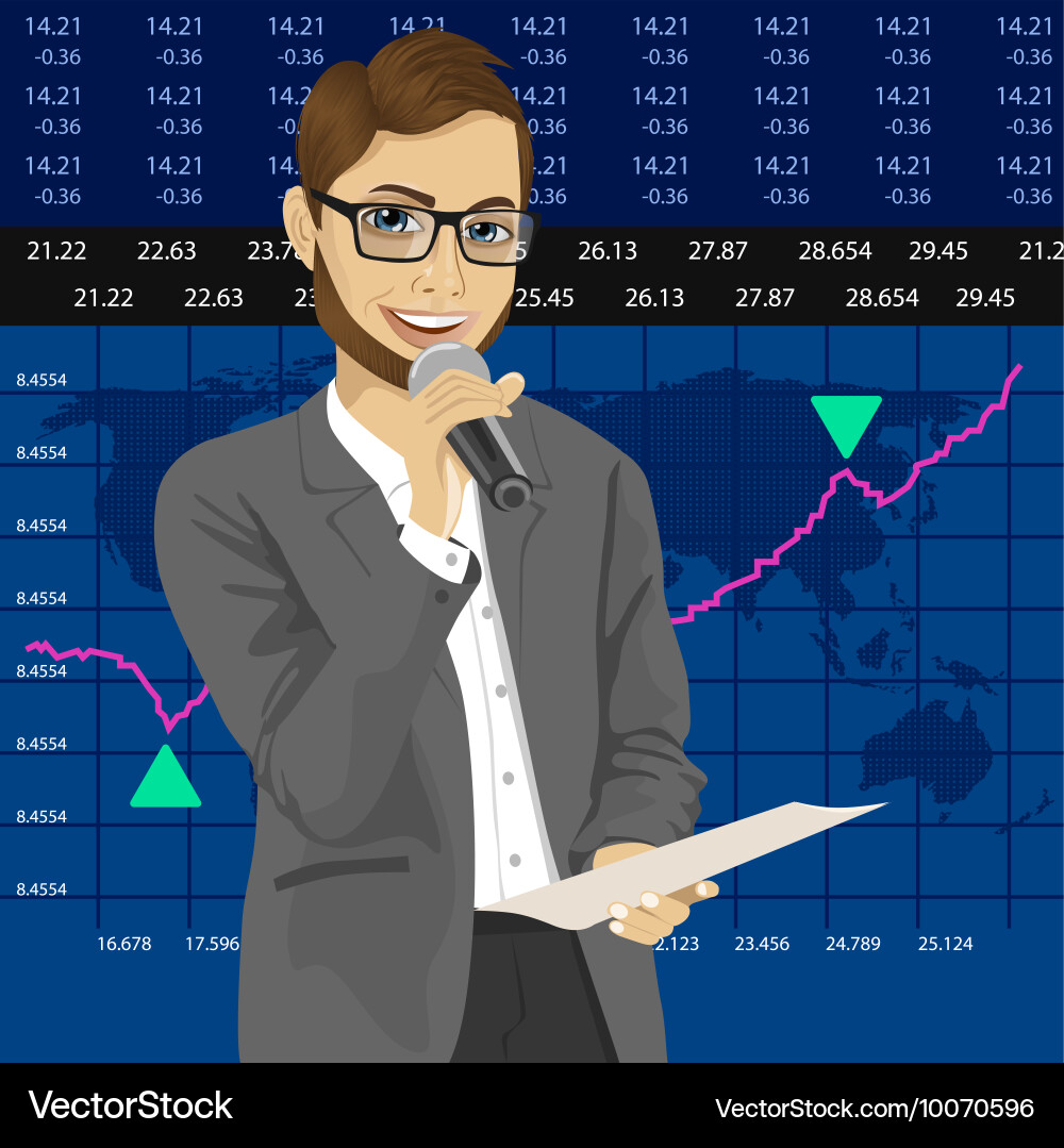 Tv reporter with exchange graph chart data report Vector Image