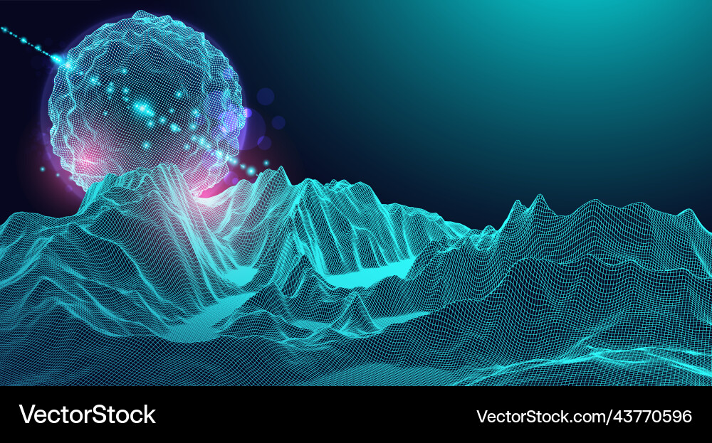 Wireframe Sphere Landscape Background vector image