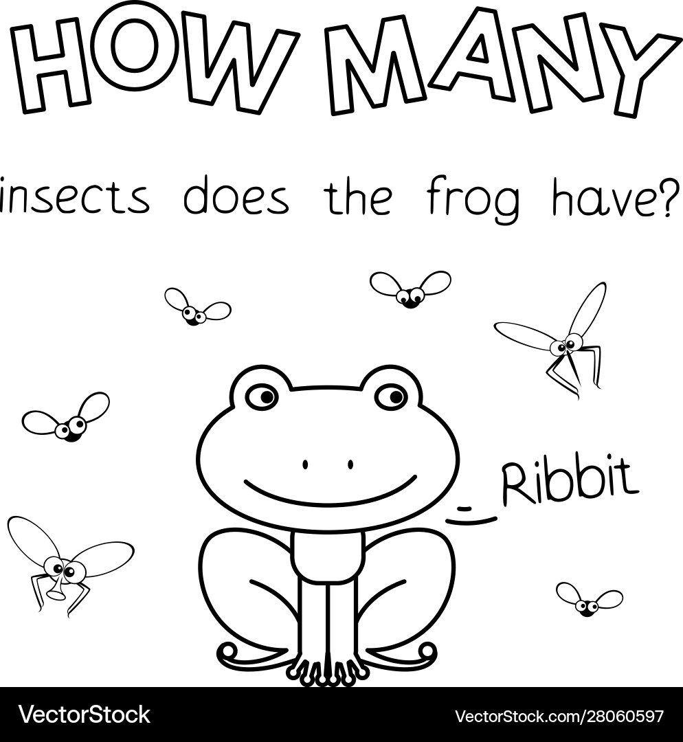Cartoon frog counting game coloring book Cartoon frog counting game coloring book vector image