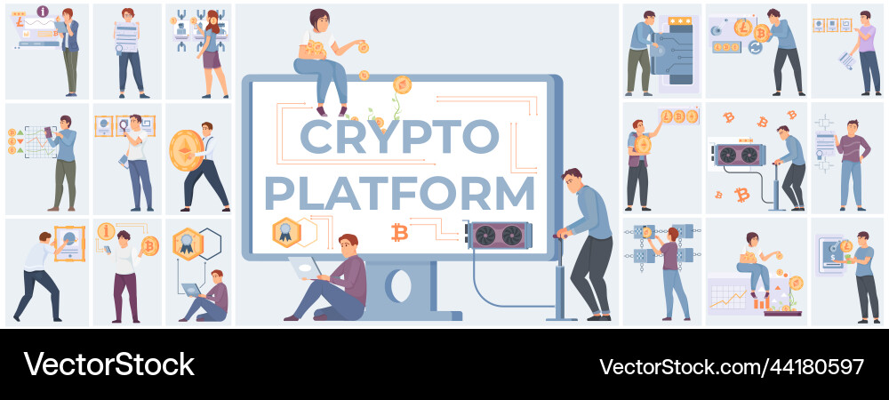 Crypto platform composition set Crypto platform composition set Vector Image
