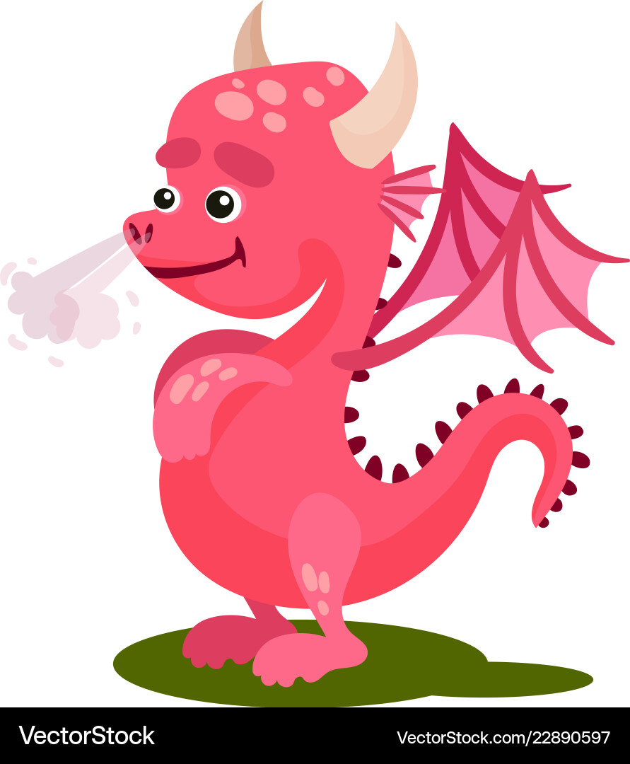 Cute pink dragon with steam from the nose Cute pink dragon with steam from the nose vector image