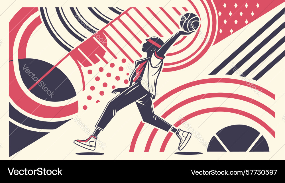 Dynamic basketball player jumping abstract lines vector image