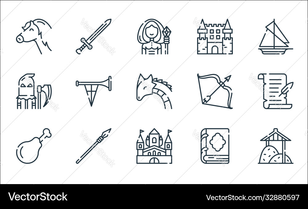 Medieval times line icons linear set quality Medieval times line icons linear set quality vector image