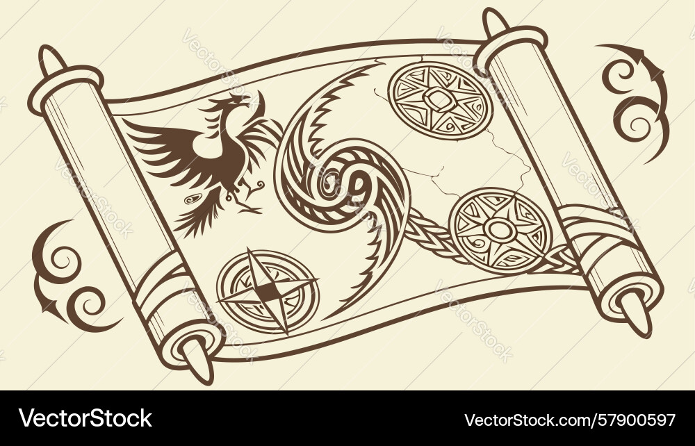 Mythical phoenix scroll with swirling patterns Vector Image