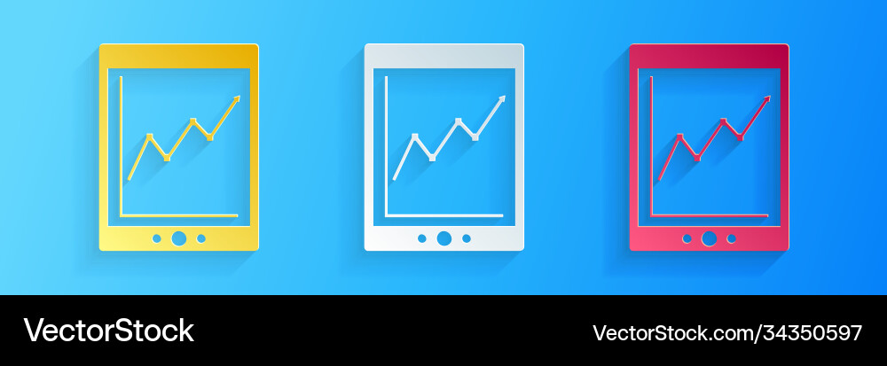 Paper cut tablet with statistic graph chart icon Paper cut tablet with statistic graph chart icon vector image