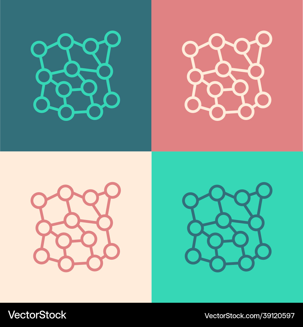 Pop art line neural network icon isolated on color Pop art line neural network icon isolated on color vector image