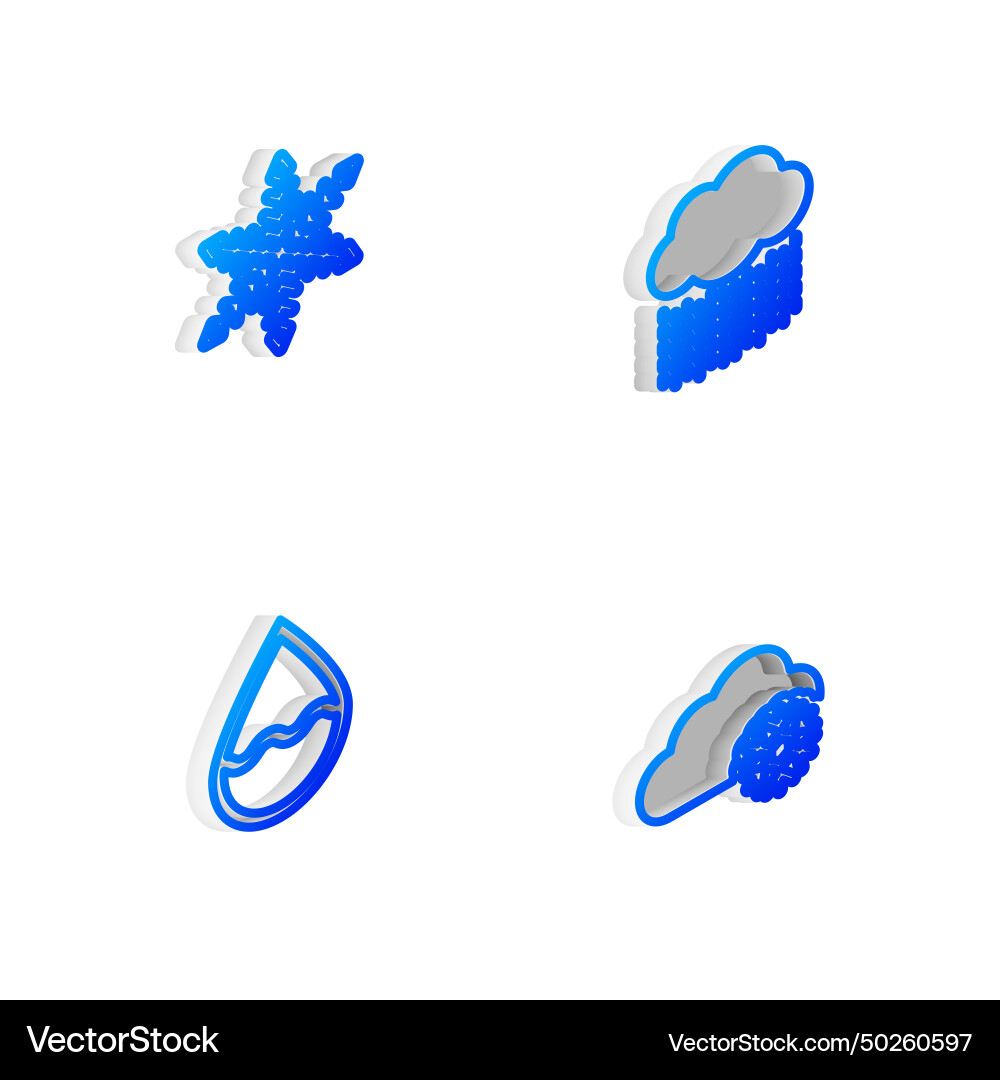Set isometric line cloud with rain snowflake Set isometric line cloud with rain snowflake vector image