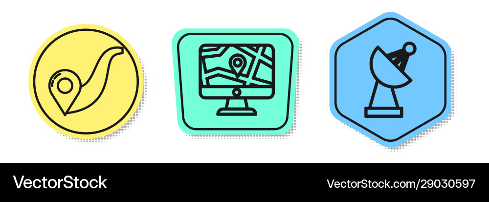 Set line route location monitor and folded map Vector Image