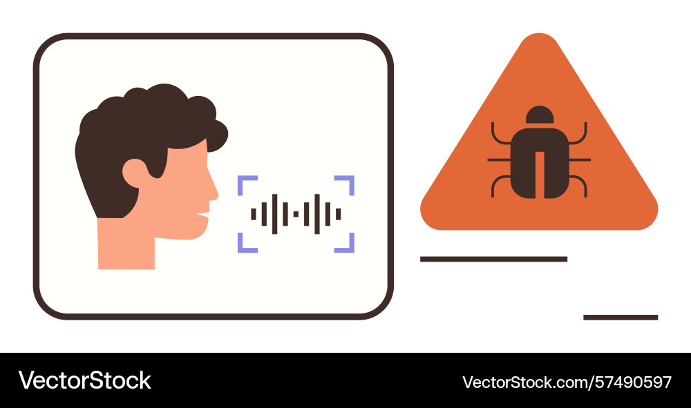 Speech recognition error concept with bug warning vector image