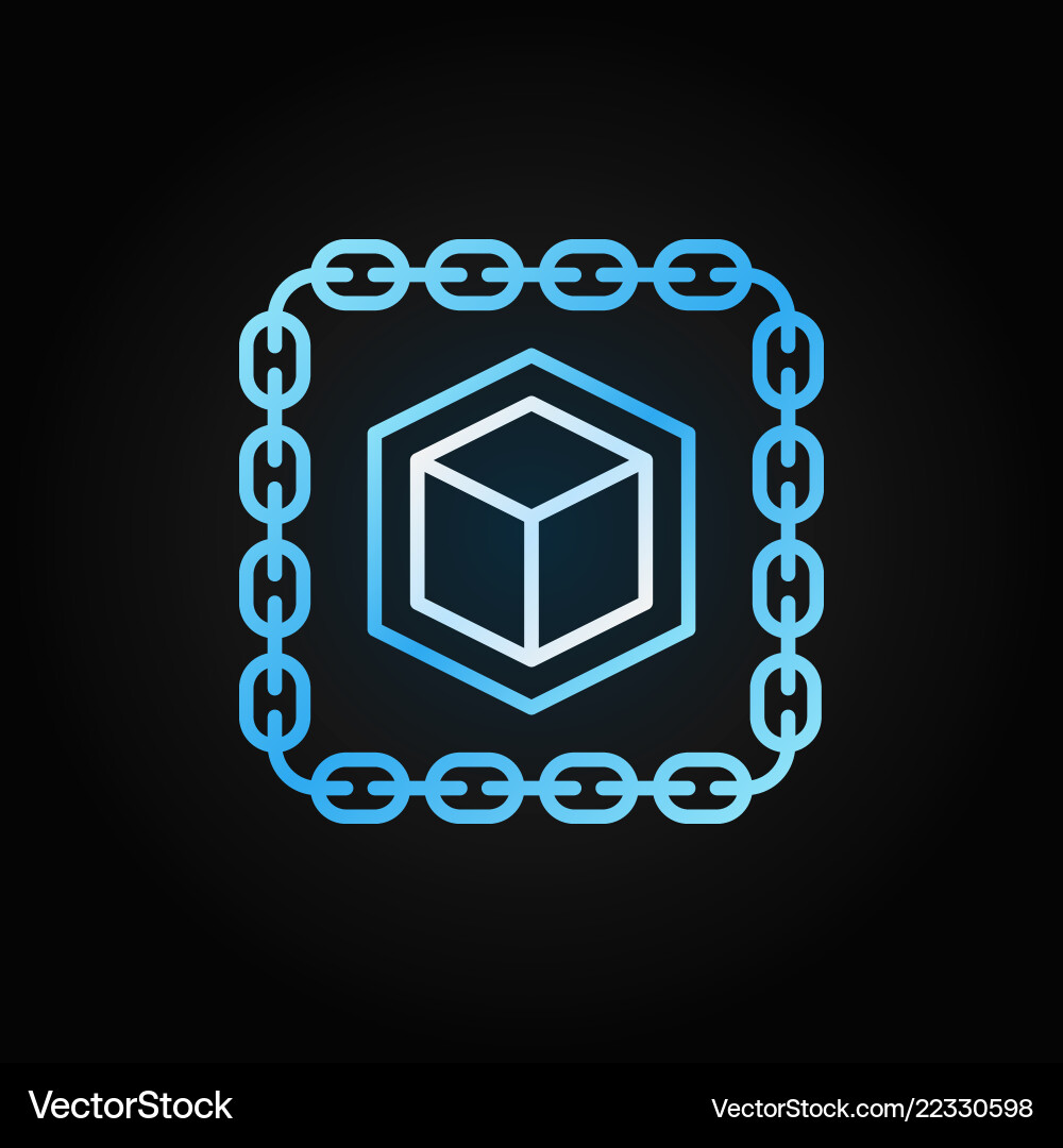 Chain with cube blue line icon blockchain Chain with cube blue line icon blockchain vector image