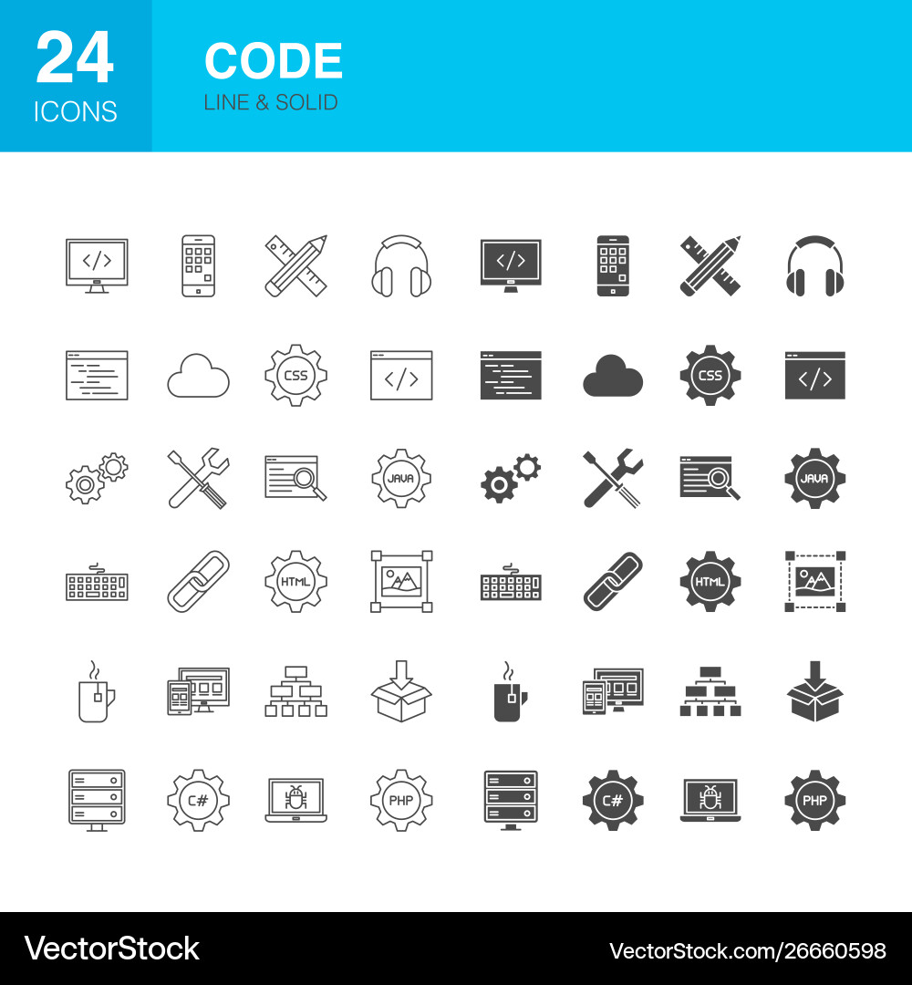 Code Line Web Icons - Digital & Glyph vector image