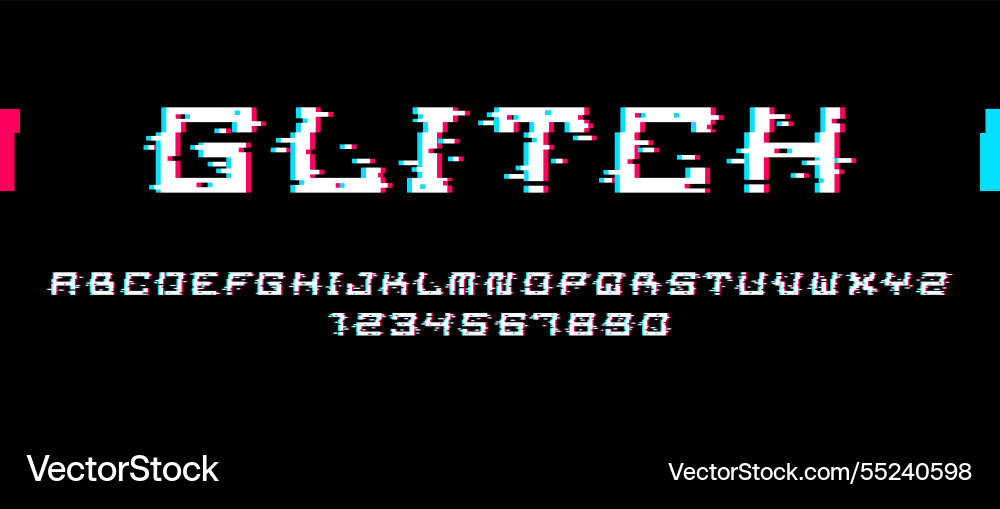 Glitch noisy geometric font in analog style Glitch noisy geometric font in analog style Vector Image