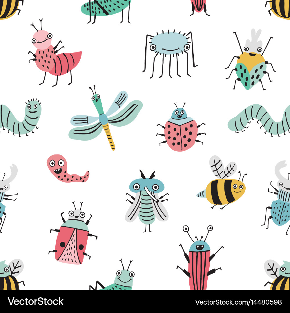 Seamless pattern with funny bug background vector image