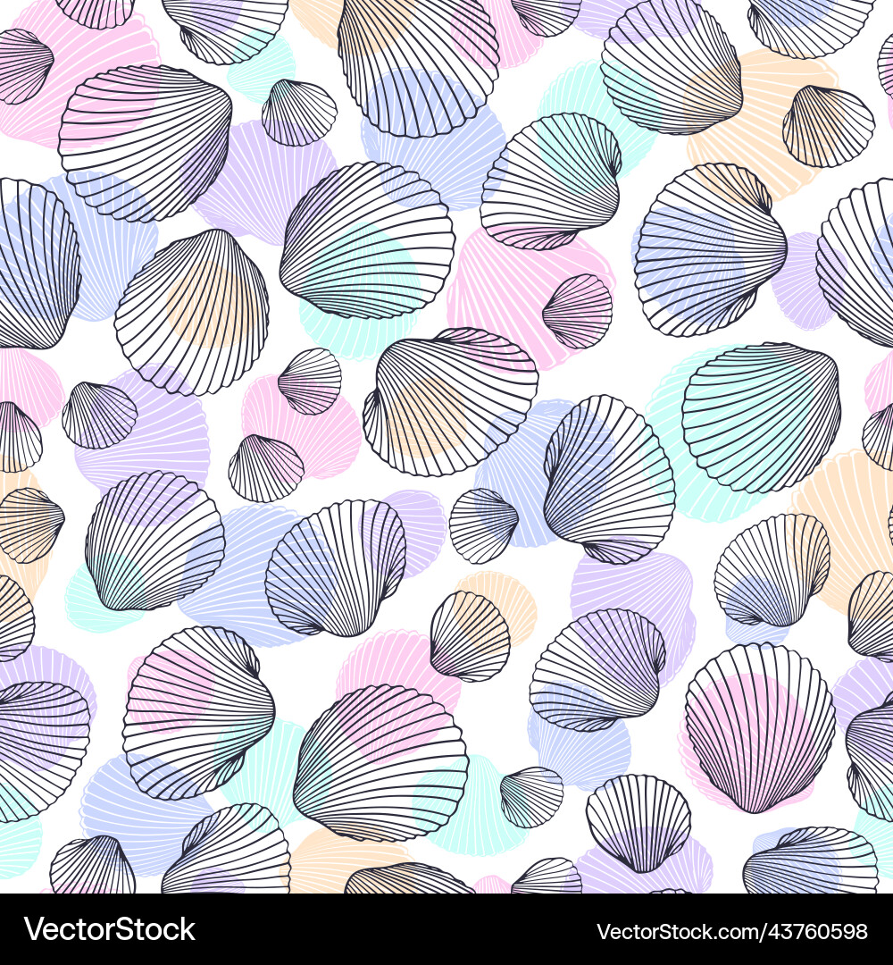 Seamless shell pattern of hand drawn seashells vector image