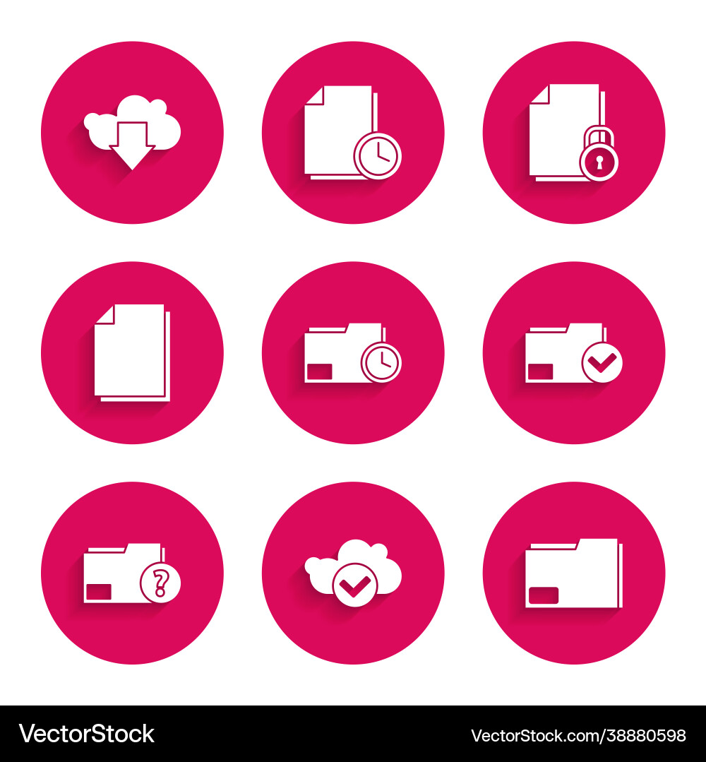 Set document folder with clock cloud check mark Set document folder with clock cloud check mark vector image