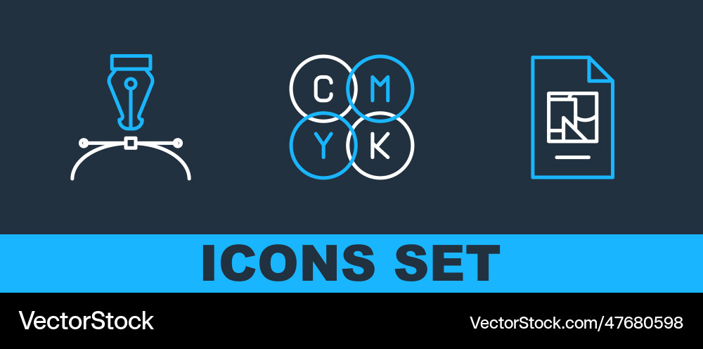Set line file document fountain pen nib and cmyk Set line file document fountain pen nib and cmyk vector image