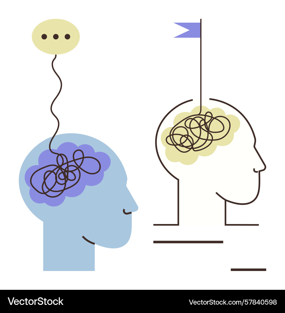 Simplified mental process with problem-solving Vector Image