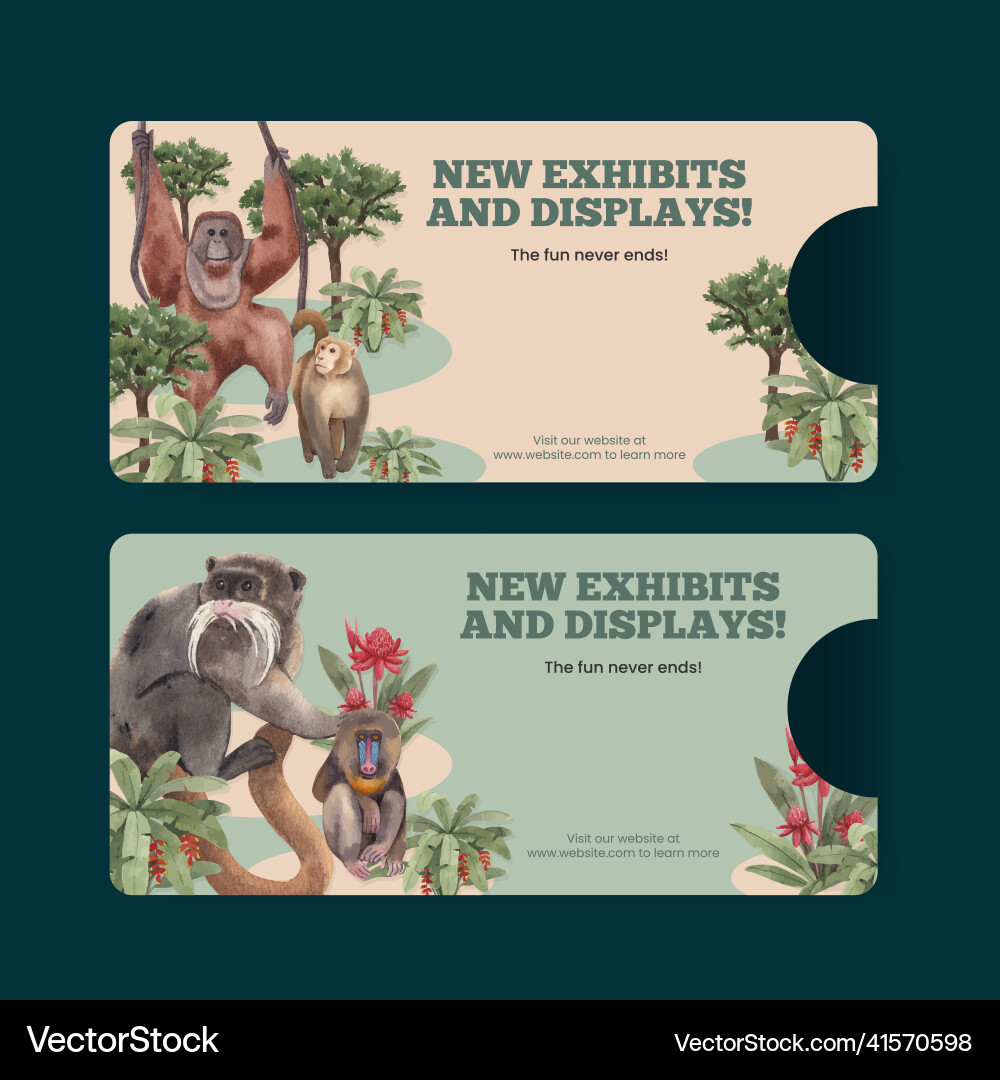 Ticket template with monkey in the jungle Vector Image