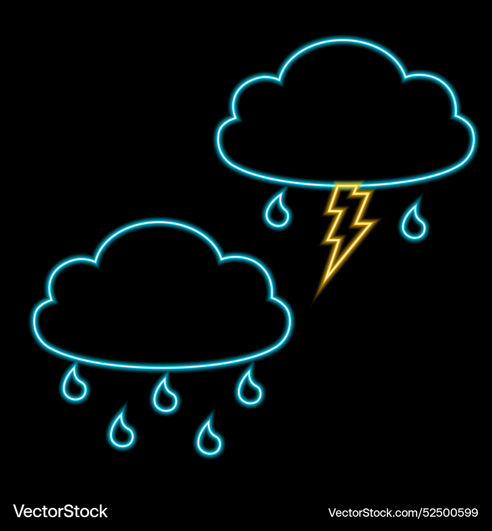 Cloud with rain and lightning in neon effect Cloud with rain and lightning in neon effect vector image