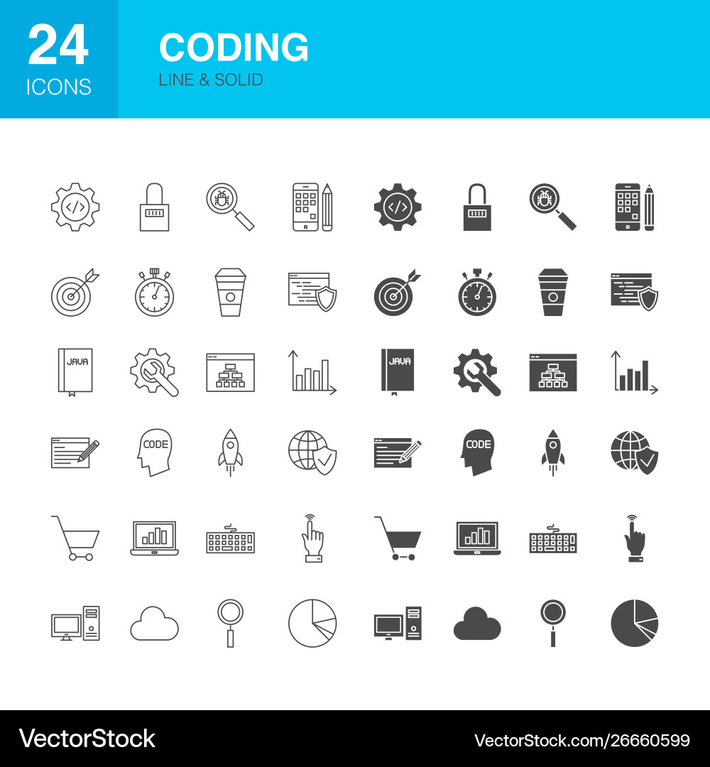 Coding Line Icons - Web & Glyph vector image