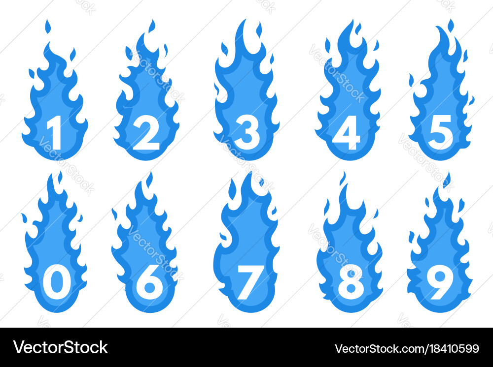 Flaming number icons set vector image