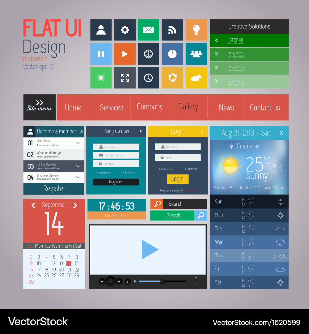 Flat Web UI Elements - Icons & Graphics vector image