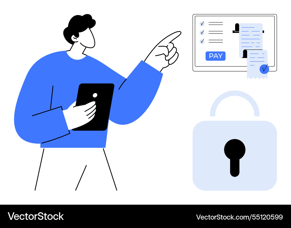 Man making online payment with tablet secure Man making online payment with tablet secure vector image
