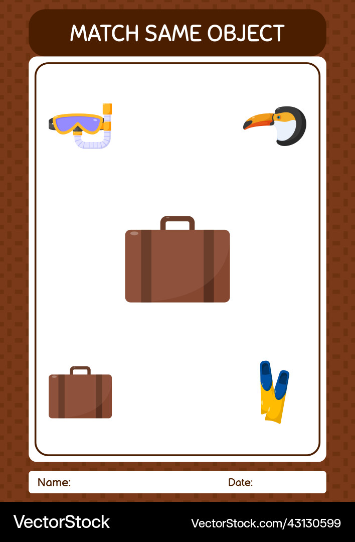 Match with same object game summer icon worksheet Vector Image