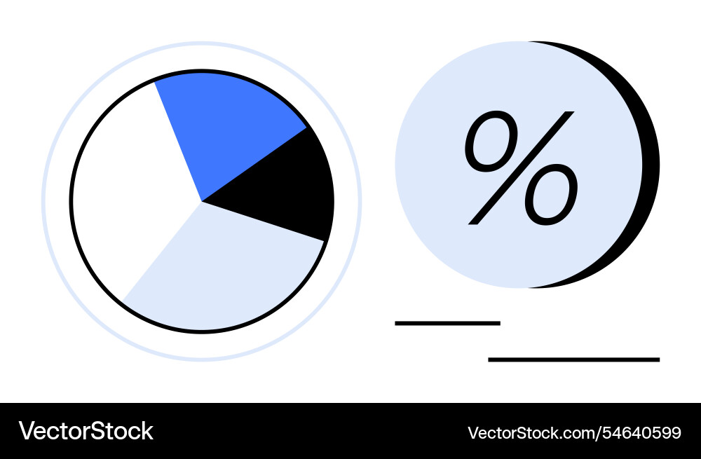 Pie chart and percentage symbol representing data vector image