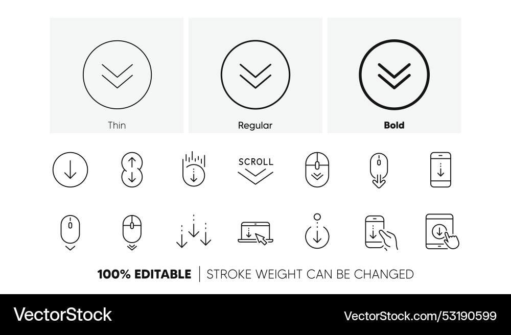 Scroll down line icons scrolling mouse landing Scroll down line icons scrolling mouse landing vector image