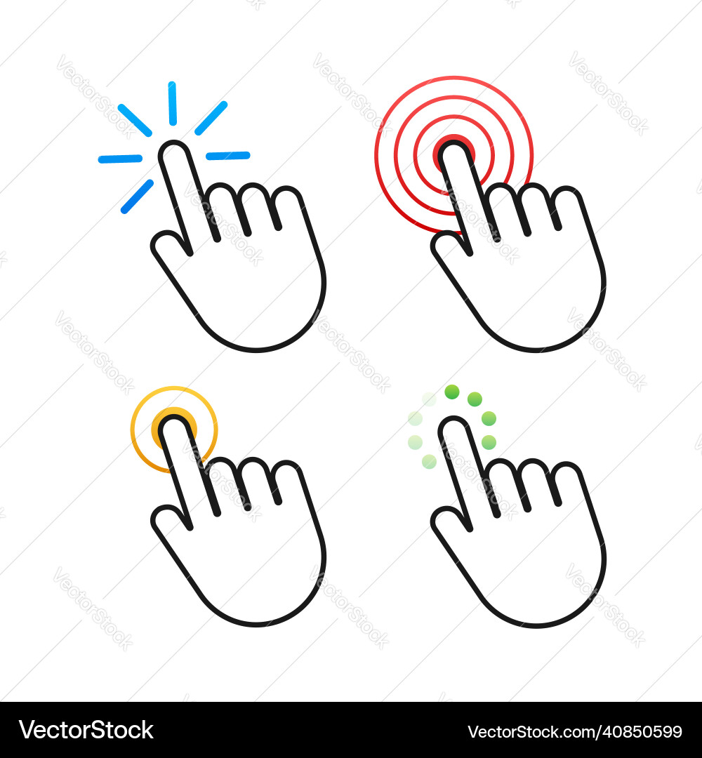 Set hand cursor icon click stock Set hand cursor icon click stock vector image