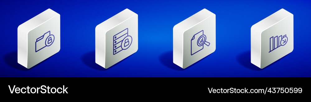 Set isometric line folder and lock server Set isometric line folder and lock server vector image