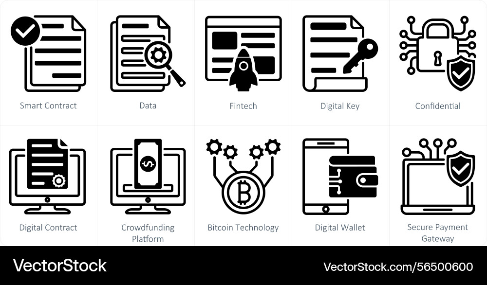 A set of 10 blockchain icons as smart contract Vector Image
