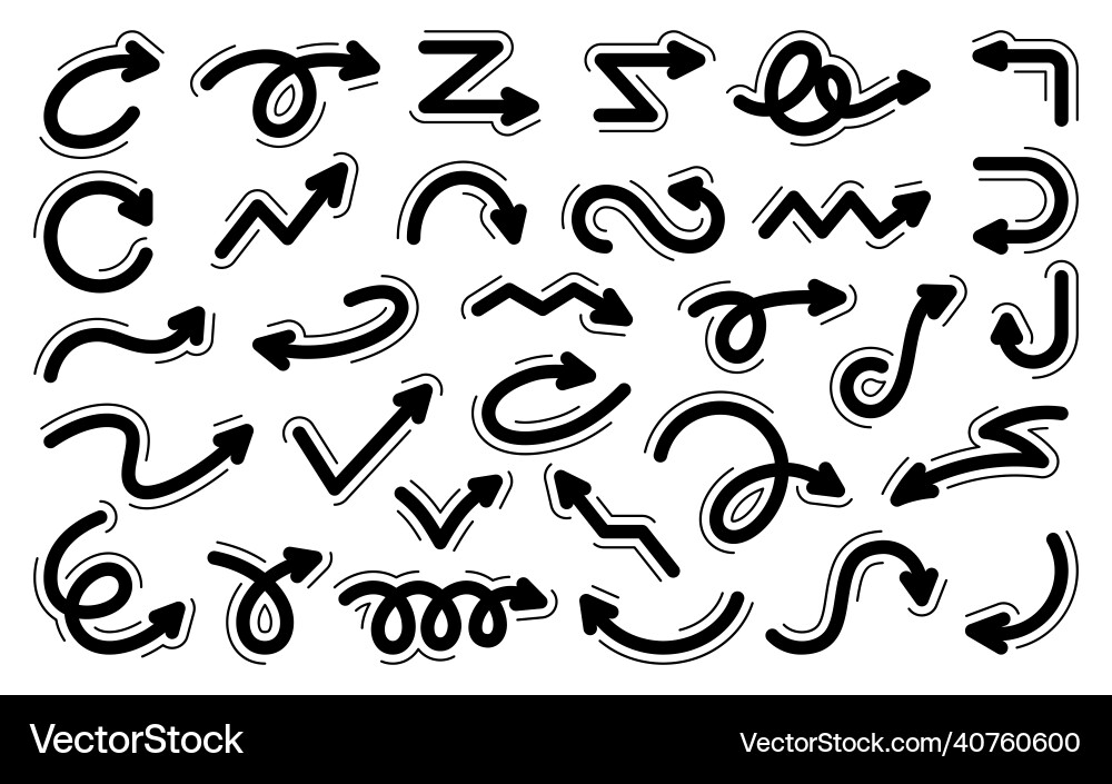 Arrow pointer curve navigation black line set Arrow pointer curve navigation black line set Vector Image