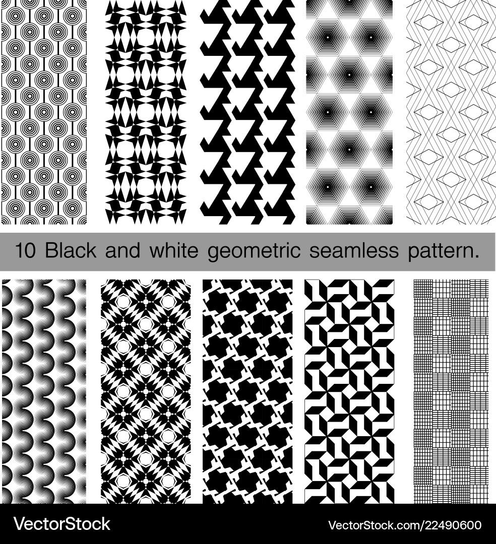 Collection of black and white geometric seamless Collection of black and white geometric seamless vector image