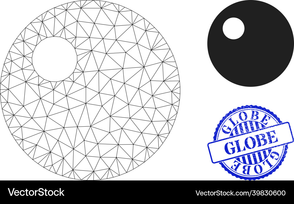 Globe grunge rubber imprint and web net sphere Globe grunge rubber imprint and web net sphere vector image