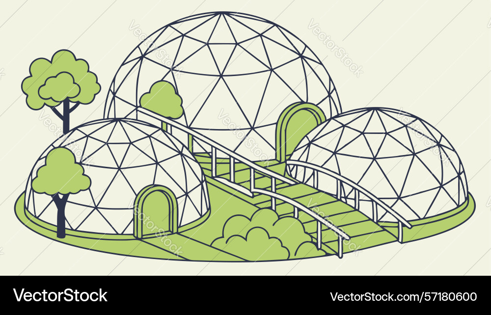 Landscape with multiple geodesic domes art design vector image