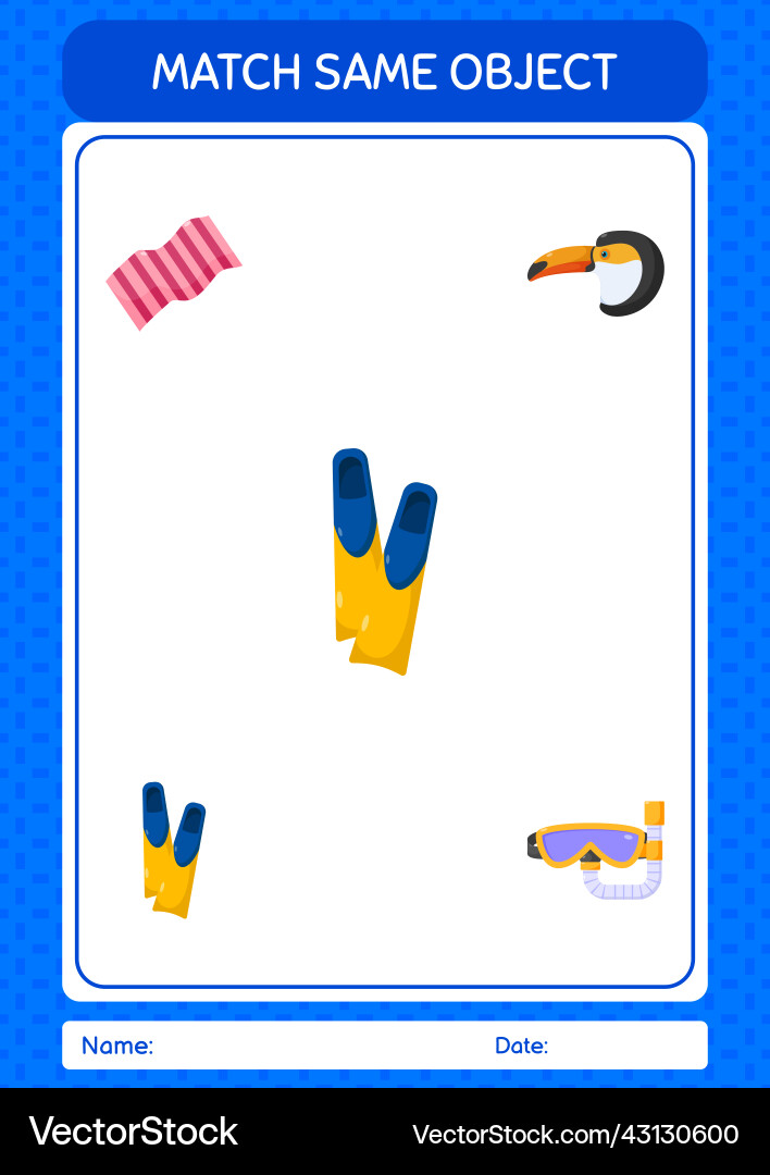 Match with same object game summer icon worksheet Match with same object game summer icon worksheet vector image