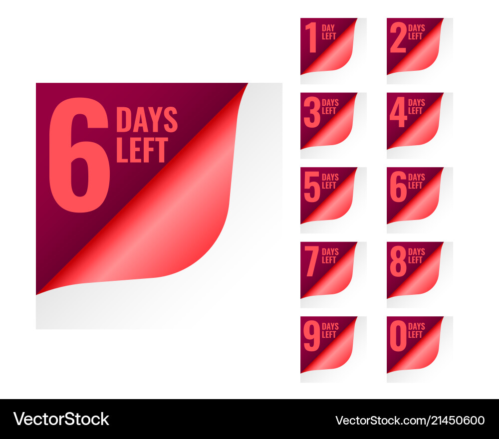 Number of days left tags in page curl style vector image