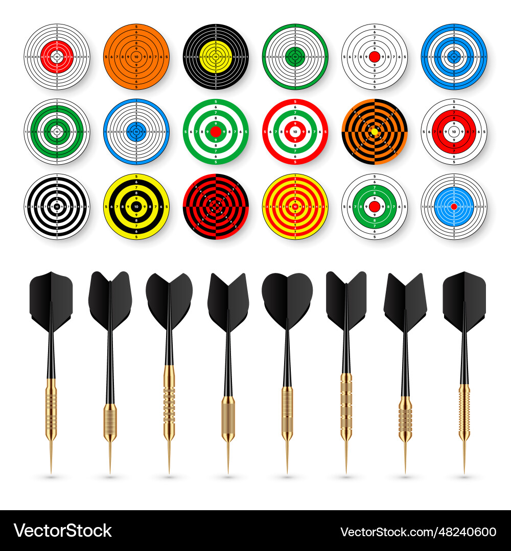 Paper targets with dart arrows and shadows Paper targets with dart arrows and shadows vector image