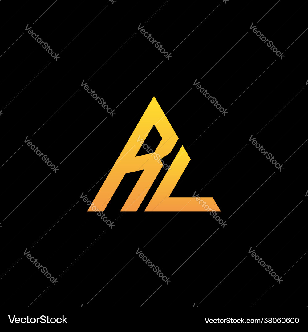 R l monogram initial logo with a yellow triangle R l monogram initial logo with a yellow triangle vector image