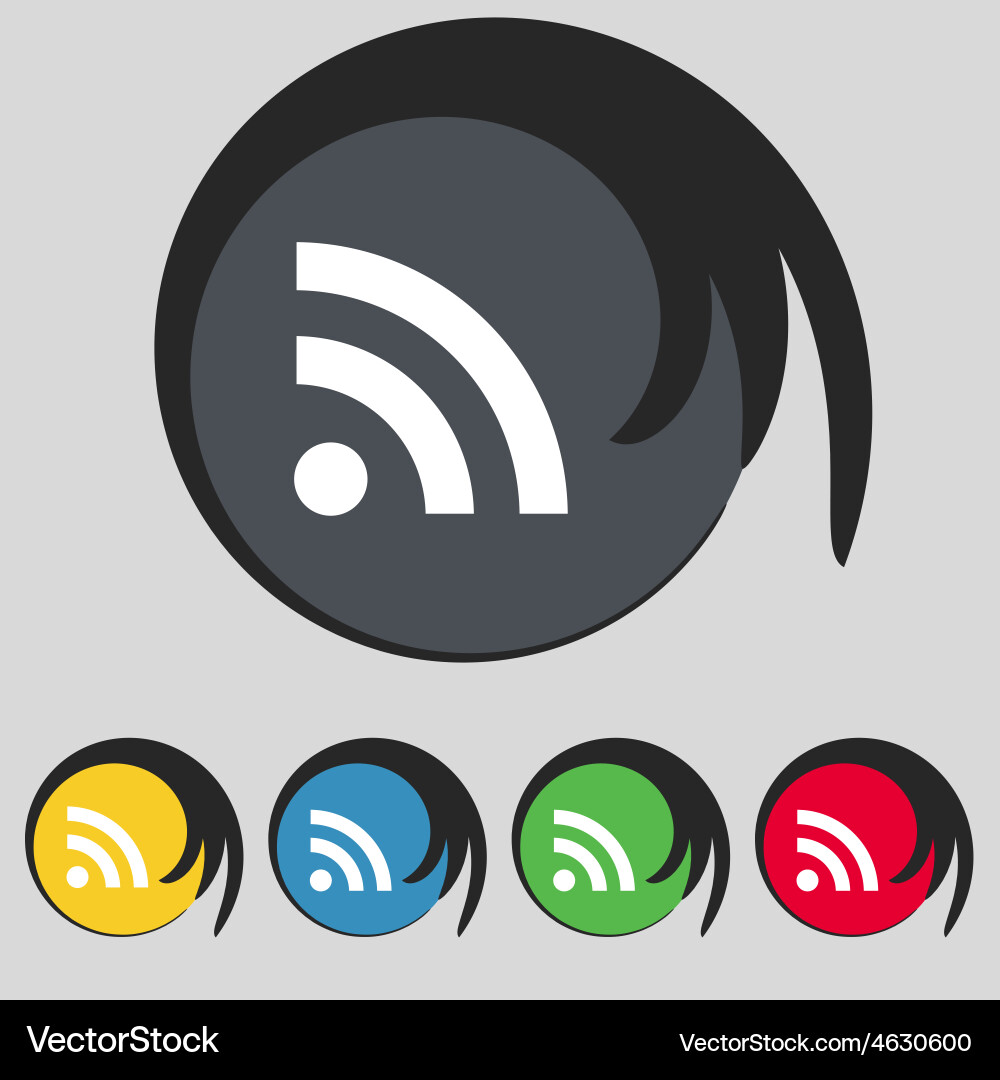 Rss feed icon sign symbol on five colored buttons vector image