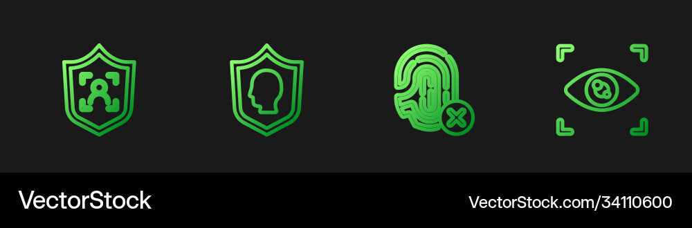 Set line rejection fingerprint shield face Set line rejection fingerprint shield face vector image