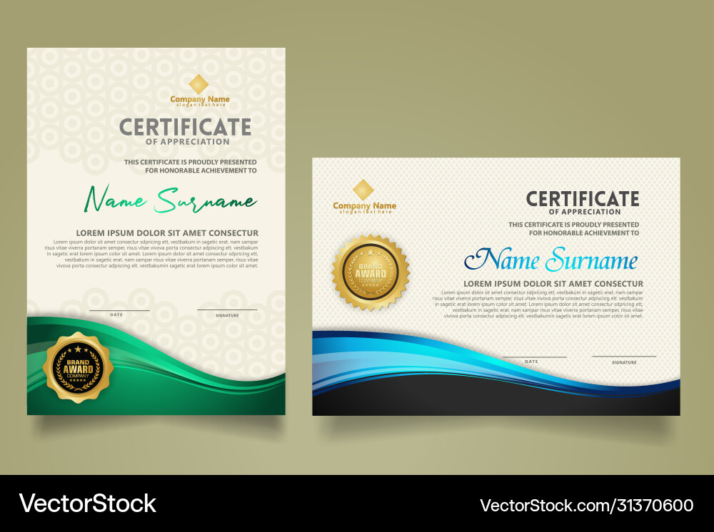 Set modern certificate template with flow lines vector image