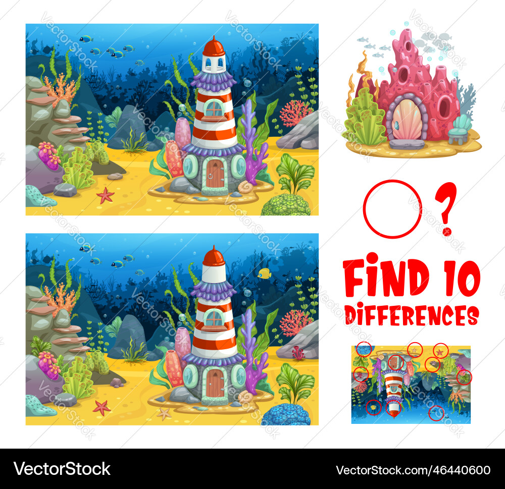 Underwater Lighthouse Difference Game Vector Image