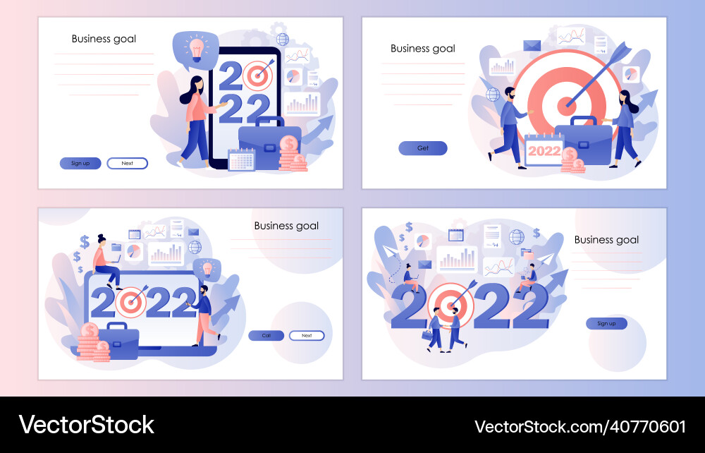 2022 new year business goal tiny businessmen 2022 new year business goal tiny businessmen vector image